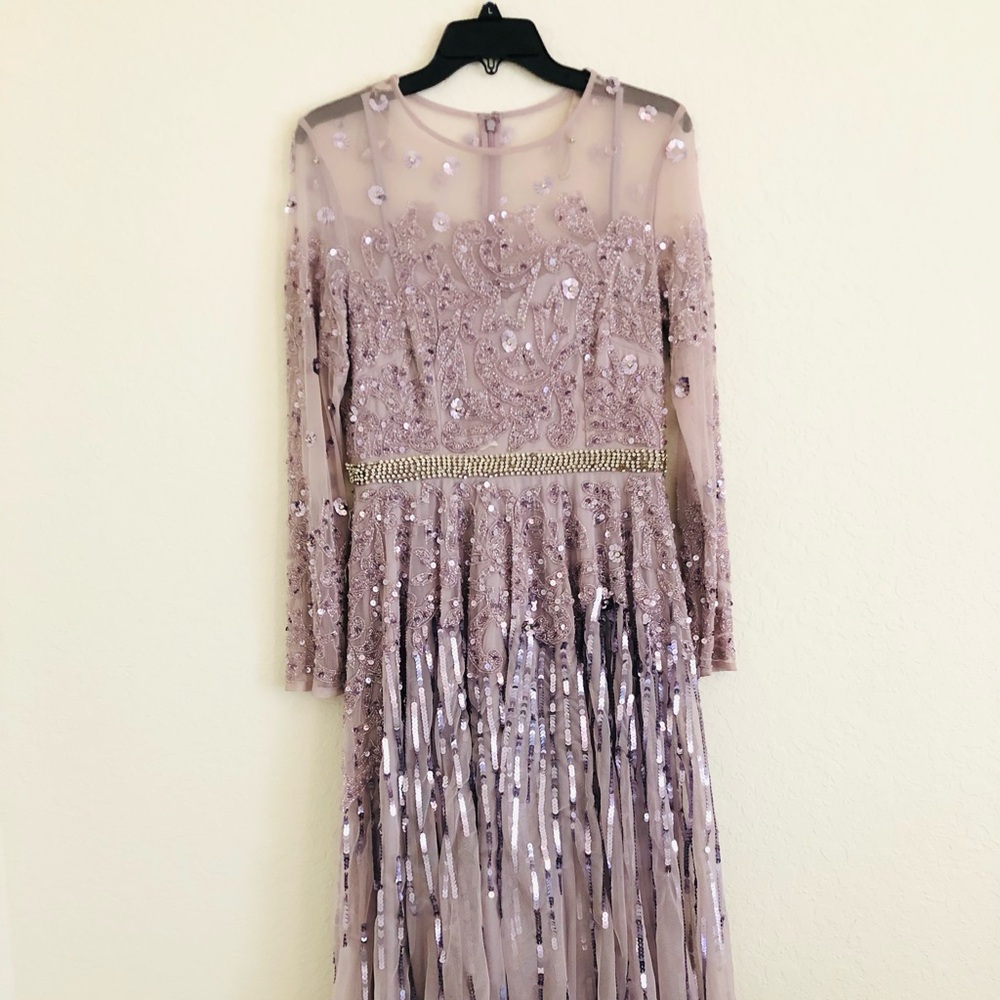 Mac Duggal Purple visible the Shoulder Gown embroidered sequins